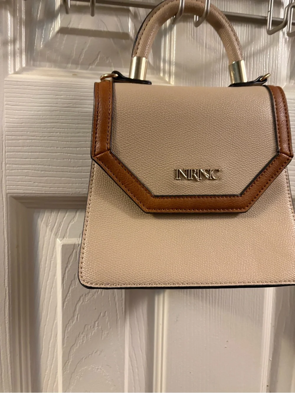 NinRsc Beige & Brown Structured Top-Handle Bag